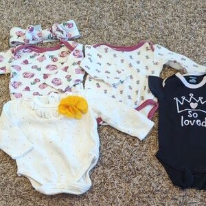 Floral and Solid Baby Onesie Set Lot 5